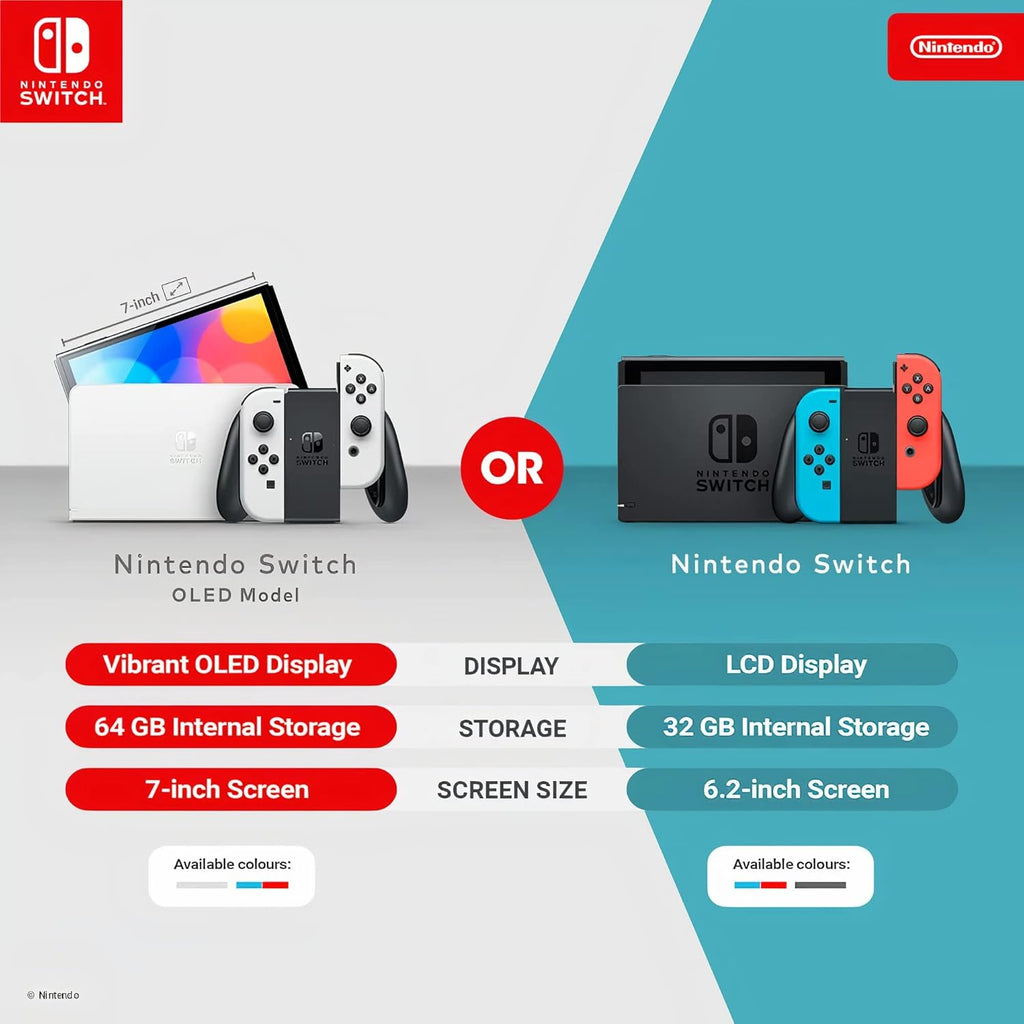 2026 2025 Nintendo Console Nintendo Switch (Modèle OLED) avec Manettes Joy-Con Bleu Néon/Rouge Néon