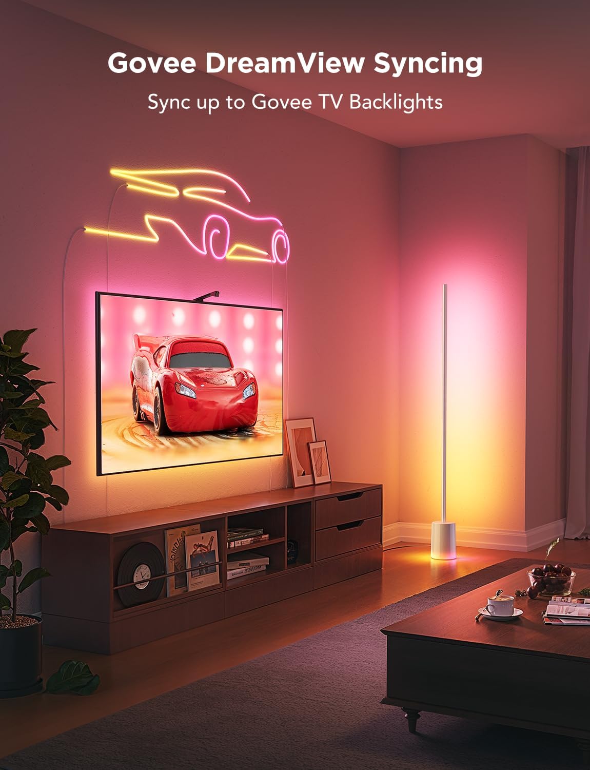2026 2025 Lampadaire Govee 2 avec Matter, LED RGBIC, Blanc Chaud et Froid, Compatible Alexa, 1725 lm, Synchronisation Musique, Modes Scènes, Lampadaire Intelligent pour Salon et Chambre, Noir (1 Pièce)