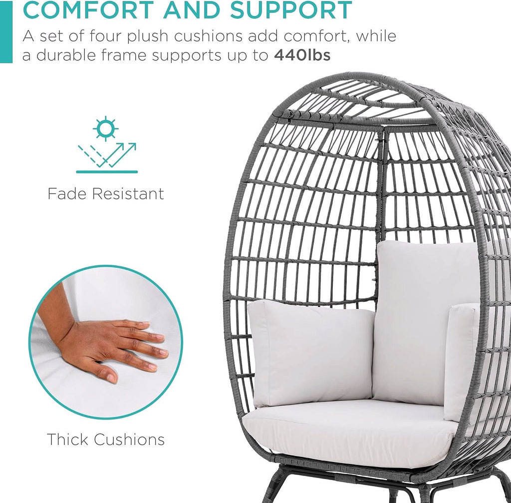2026 Chaise à œuf en rotin Best Choice Products – Chaise longue surdimensionnée pour l'intérieur et l'extérieur, idéale pour la terrasse, le jardin et le salon