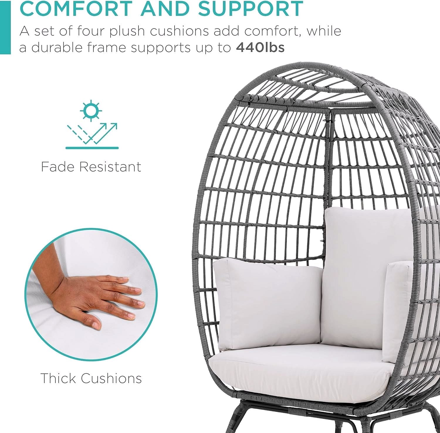 2026 Chaise à œuf en rotin Best Choice Products – Chaise longue surdimensionnée pour l'intérieur et l'extérieur, idéale pour la terrasse, le jardin et le salon