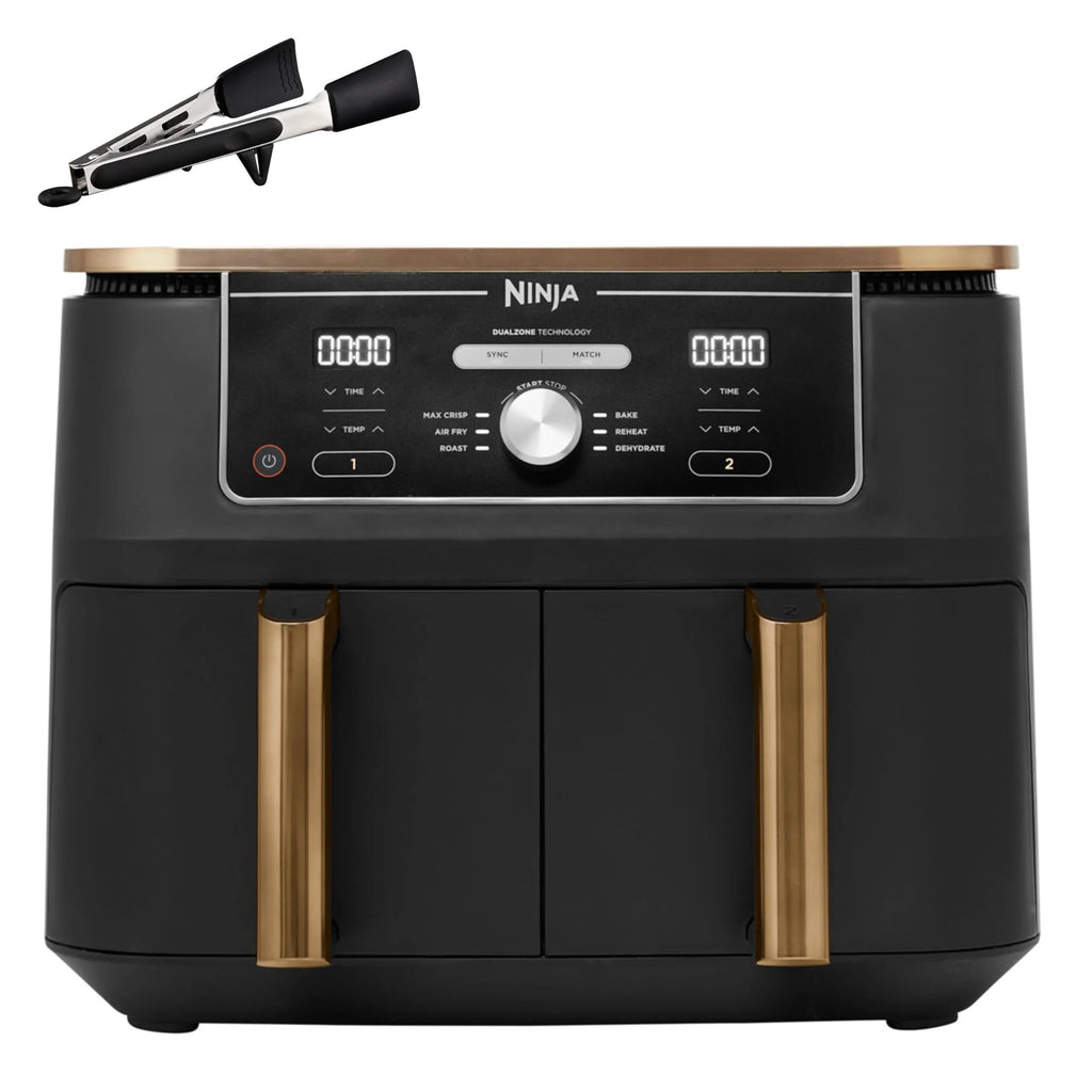 2026 Ninja Foodi MAX Dual Zone Heißluftfritteuse, 9,5L Airfryer, 2 Fächer, mit Zange, Antihaftbeschichtung, spülmaschinenfeste Körbe, 6-in-1, Amazon Exklusiv, Kupfer/Schwarz, AF400EUCP