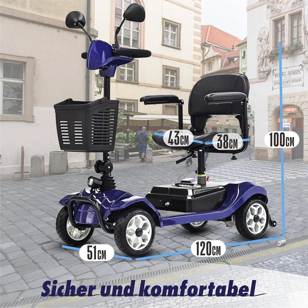 2026 Mobilitätsroller mit 4 Rädern, elektrisch betriebener Rollstuhl, kompaktes Hochleistungsmobil für unterwegs, Erwachsene, Senioren – Langstrecken-Akku mit erweiterter Leistung, Rückspiegel