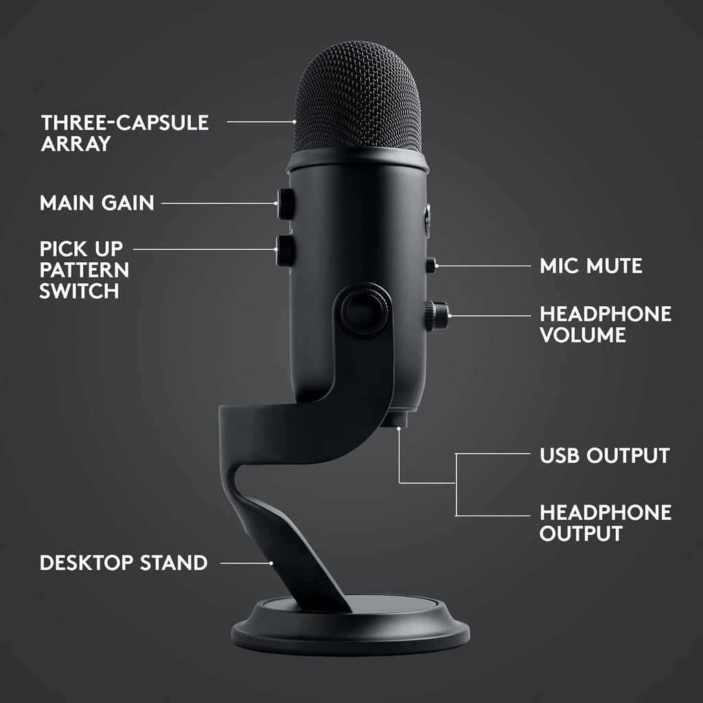 2026 2025 Logitech for Creators Microphone USB Blue Yeti (Noir)