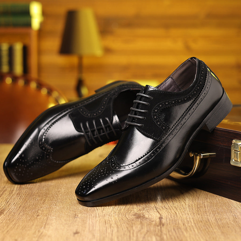 Men's two-tone brogue Oxford shoes by LAKD with wingtip detailing, formal style, and elegant design.