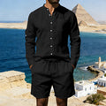 2026 Men's Casual Linen Shirt and Shorts Summer Two Piece Set