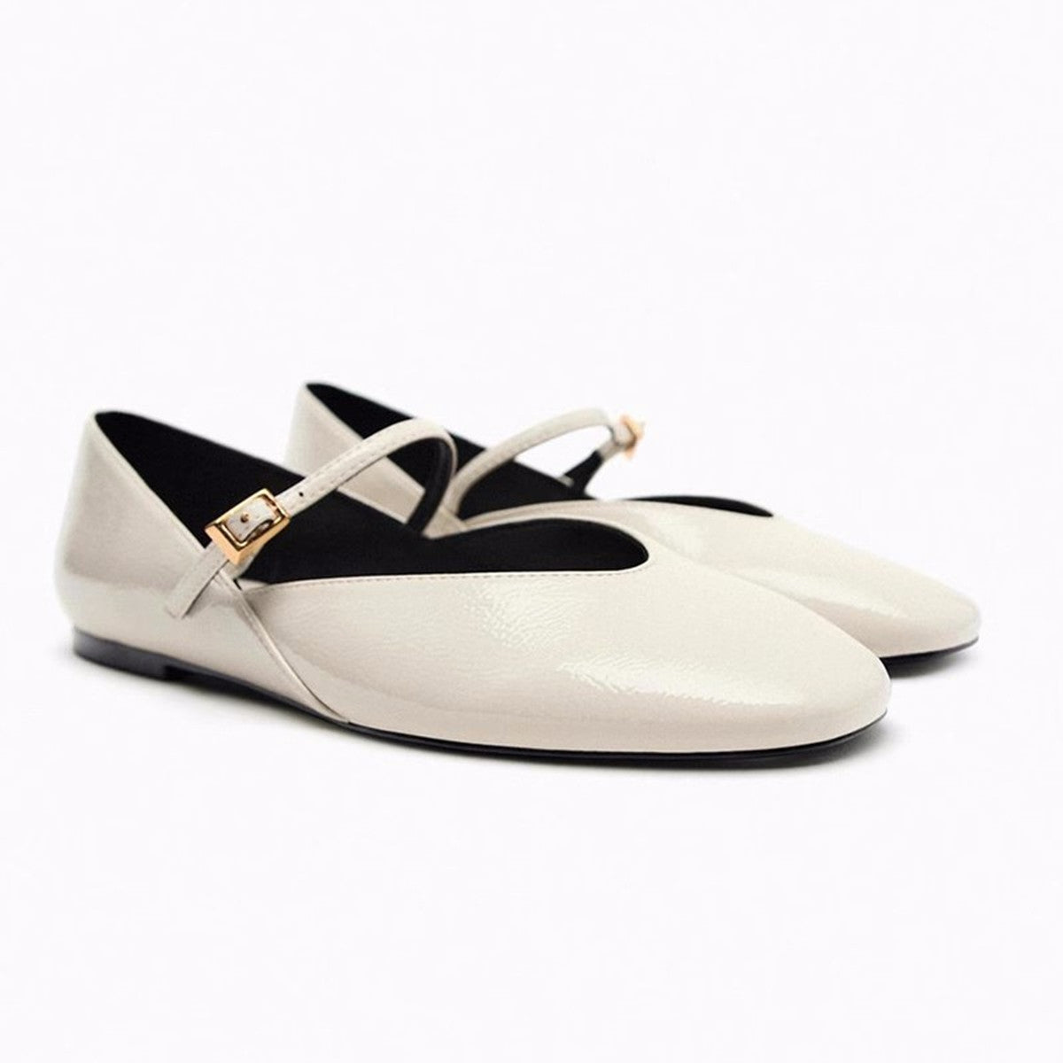 Women's Solid Color Patent Leather Mary Jane Ballet Flats - LAKD London
