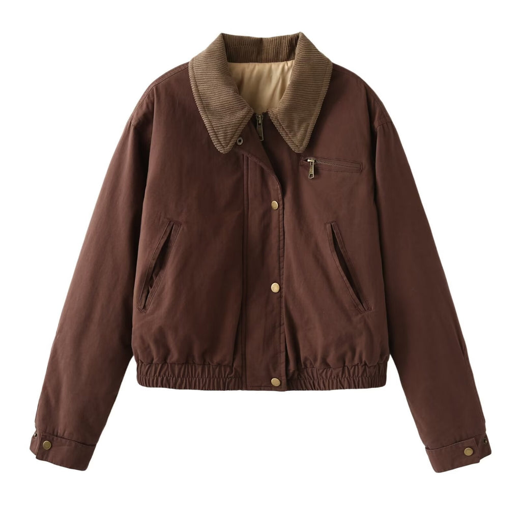 Doudoune couleur contrastée bomber doudoune matelassé en polyester pour femme