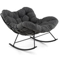 2026 Chaise à Bascule d'Intérieur et d'Extérieur Chaise Papasan Surdimensionnée avec Coussin Rembourré & Cadre en Métal Capacité 205 Kg Gris