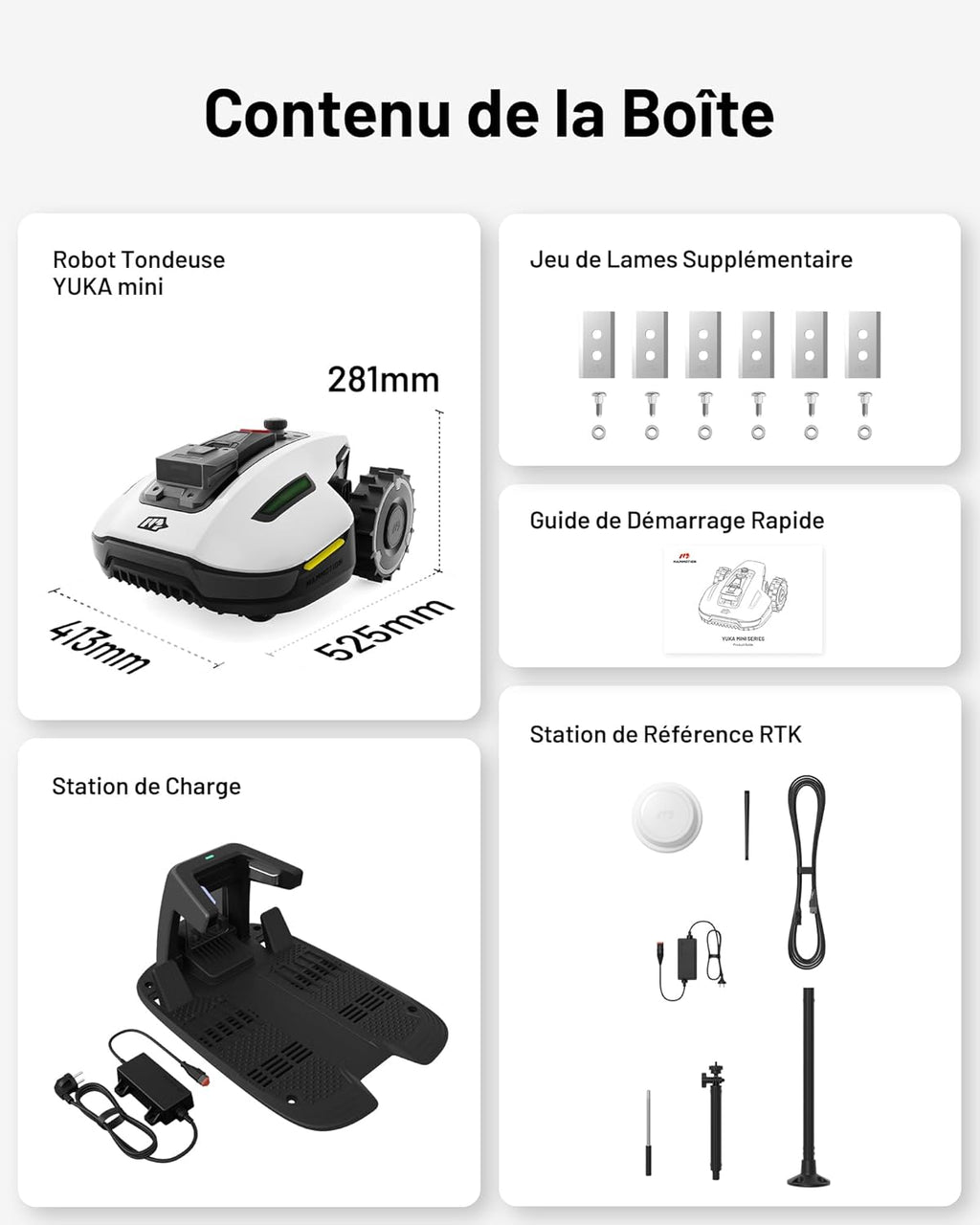 2026 MAMMOTION YUKA Mini 500 Robot Tondeuse sans Fil Périphérique, NetRTK+Vision, Aucune Antenne RTK Requise, Recommandé 500 m², Max. 700 m², Pente à 50%, Cartographie Automatique, avec Module 4G