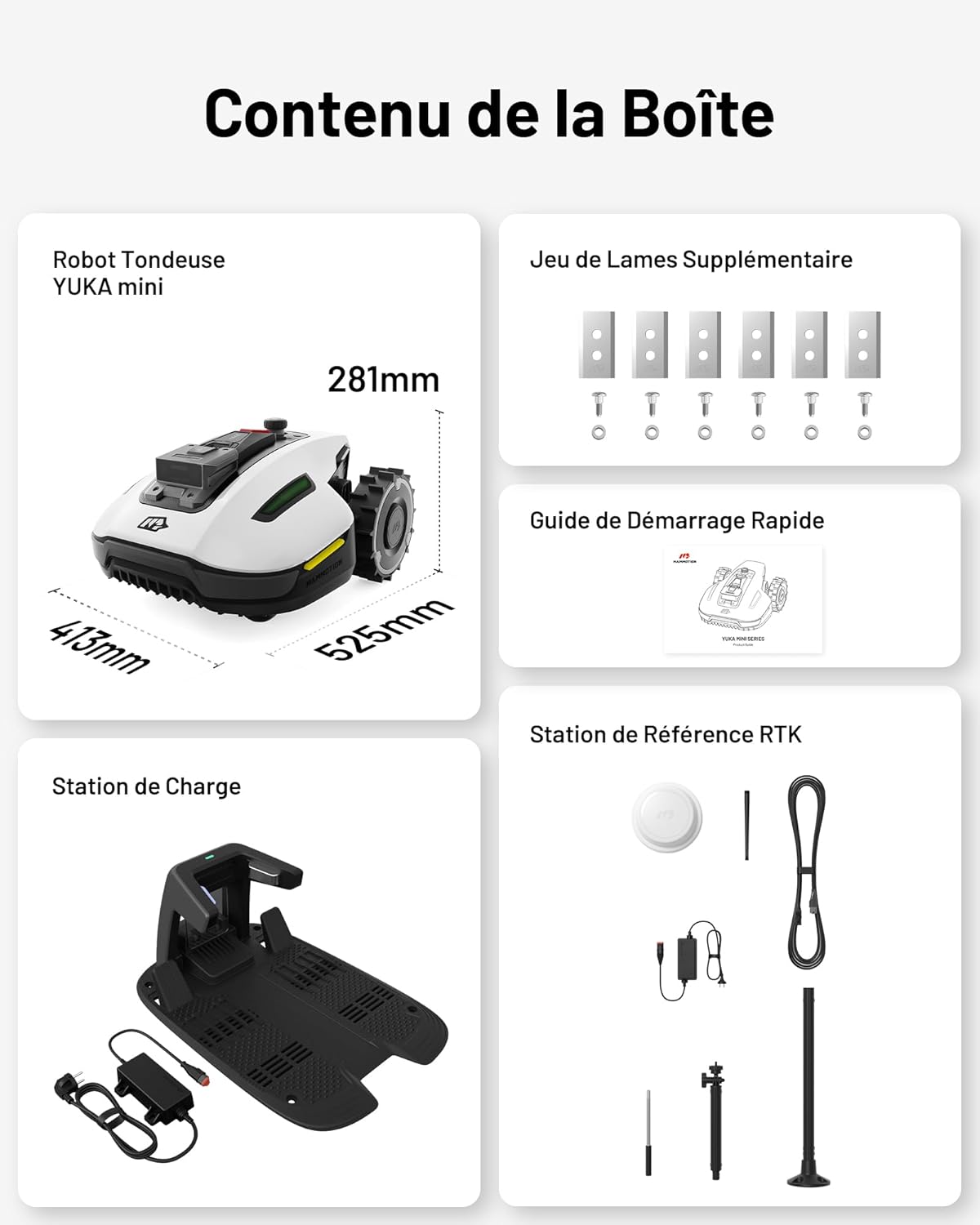 2026 MAMMOTION YUKA Mini 500 Robot Tondeuse sans Fil Périphérique, NetRTK+Vision, Aucune Antenne RTK Requise, Recommandé 500 m², Max. 700 m², Pente à 50%, Cartographie Automatique, avec Module 4G