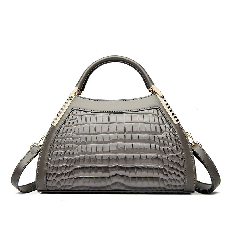 Sac à main grande capacité rétro brillant effet crocodile motif pour femme