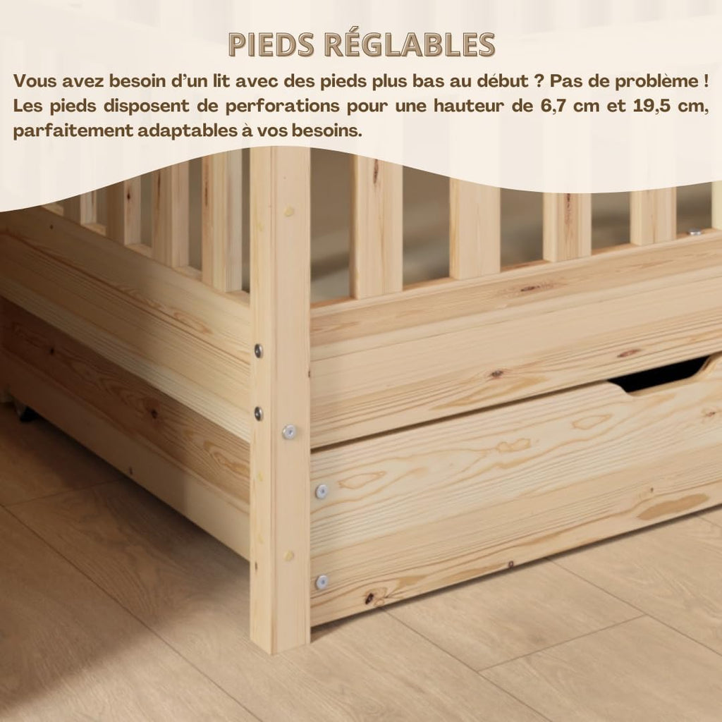 2026 Lit cabane Crazy Pine Crazy House avec tiroirs 190 x 90 cm &ndash; Lit enfant en bois naturel avec barri&egrave;re &ndash; Lit Montessori au sol avec rangement suppl&eacute;mentaire et barri&egrave;re amovible