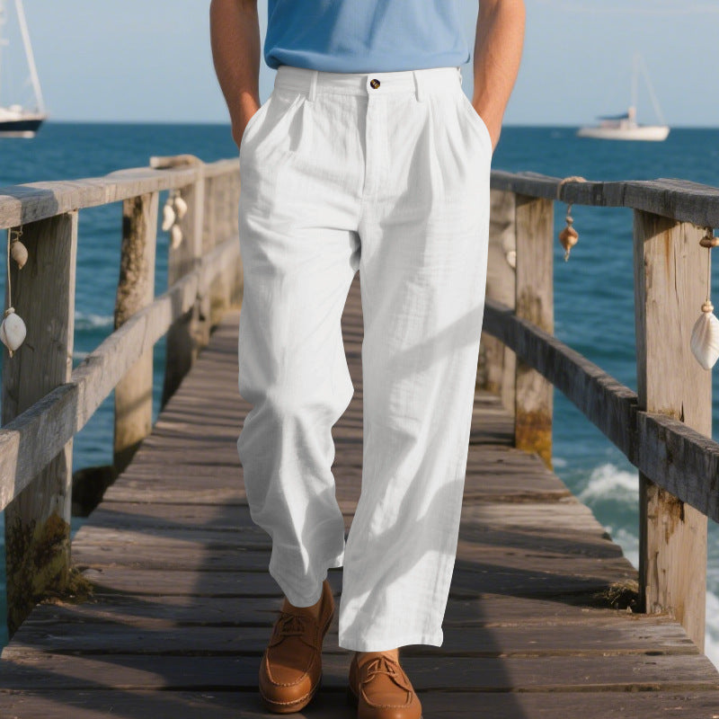 Pantalon droit en lin professionnel confortable élégance pour homme