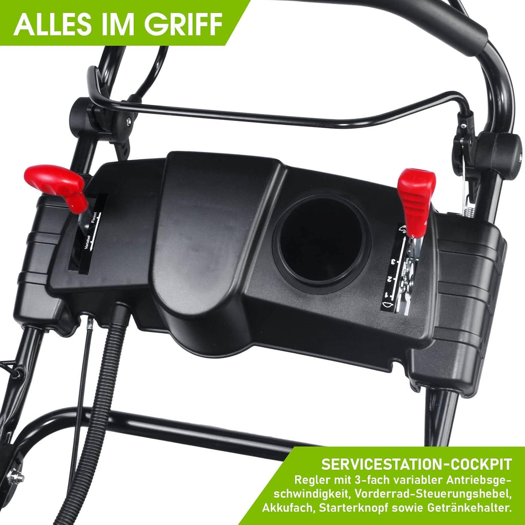 2026 BRAST tondeuse thermique 3 roues TRIKE E-START 224cc 53cm tractée démarrage électrique mulching 4en1 capot en tôle en acier 60l - moteur 4 temps de la marque française GT reglable