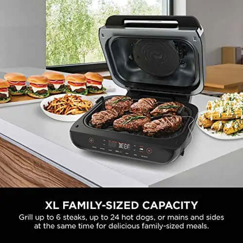 2026 2025 Ninja FG551 Foodi Smart XL Grill d’Intérieur 6-en-1 avec Friteuse à Air 4 Quart – Finition Acier Inoxydable