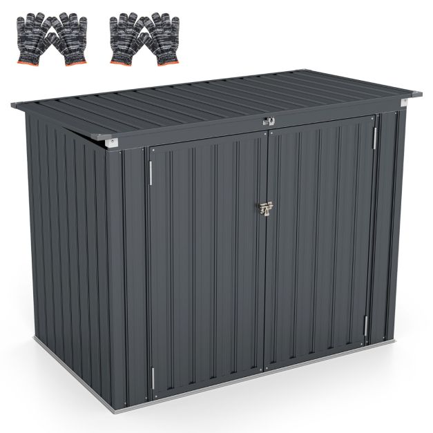 2026 Abri de Stockage en Métal Galvanisé pour Poubelles Extérieur Abri de Jardin Verrouillable avec Toit Ouvert 2 Portes 172X95,5X130CM Gris