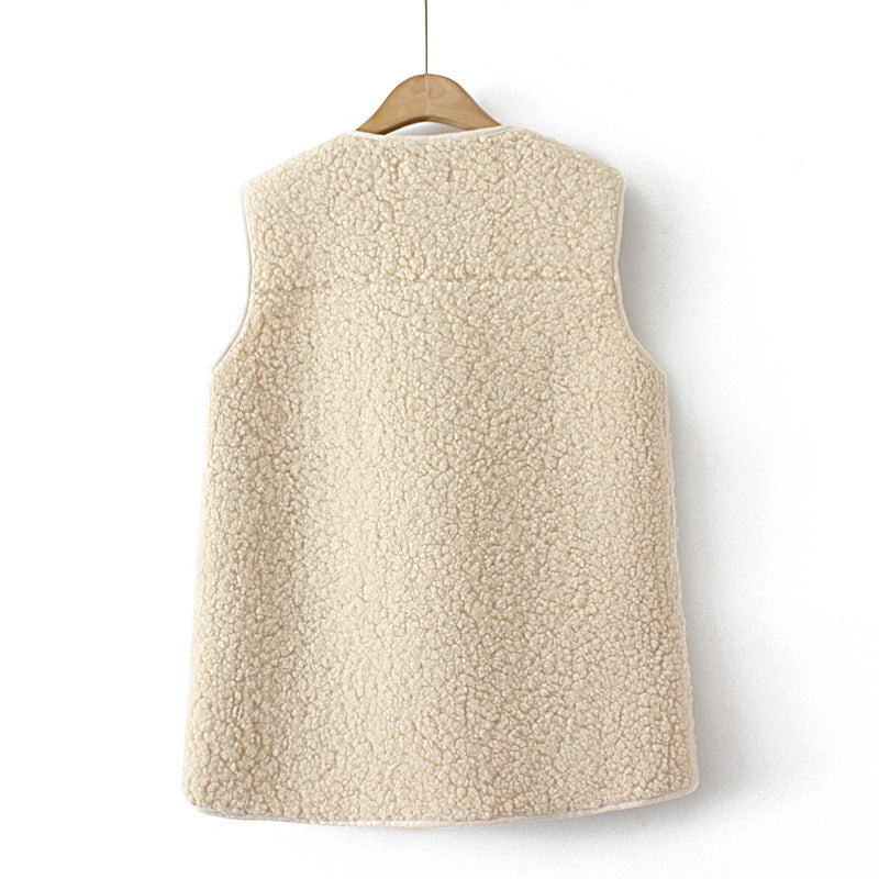 Gilet sans manches grande taille daim lambswool doux chaud ville pour femme