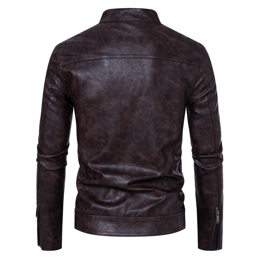 Men's Premium Casual Leather Jacket Stand Collar Coat - LAKD London