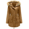 Veste à capuche col en fourrure en velours doublé medium hiver pour femme