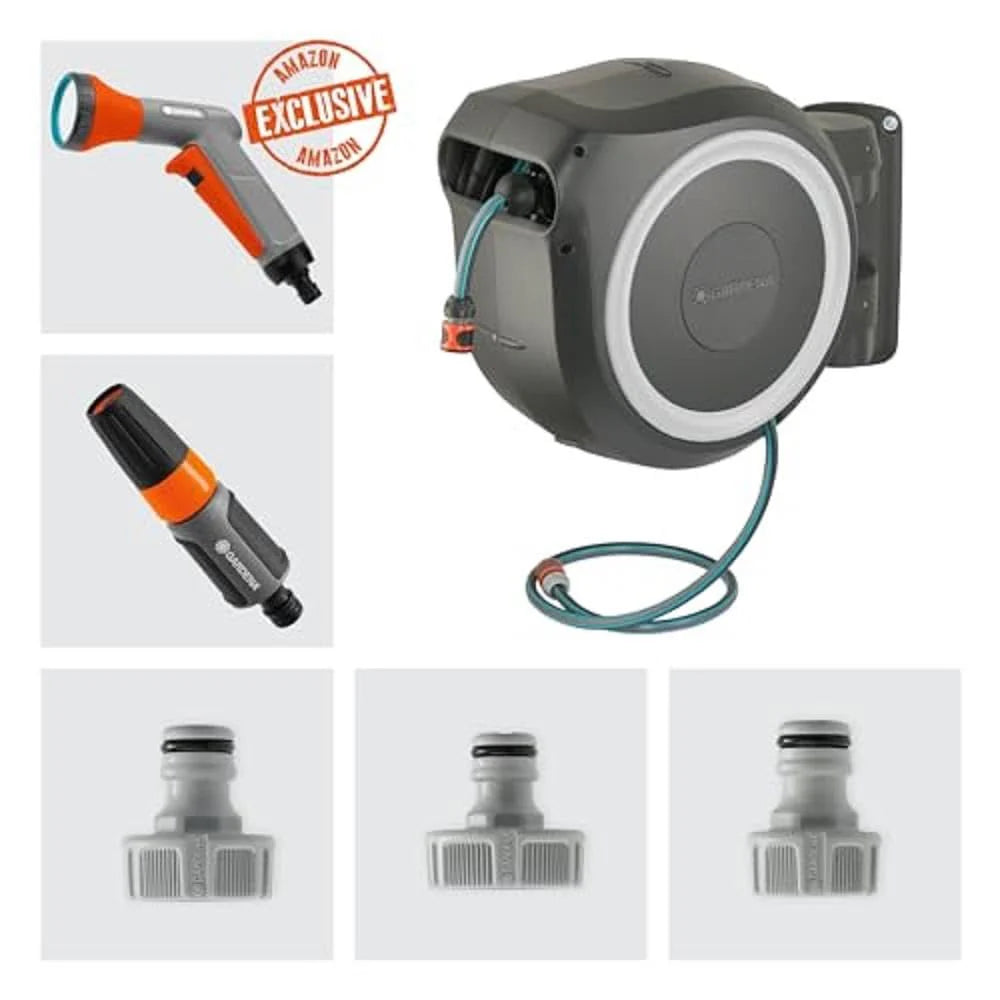 2026 Gardena Wand-Schlauchbox RollUp XL 35 m Exklusiv für Amazon: flexible Bewässerung für große Gärten, Schwenkbare Schlauchbox, inkl. 35 m Qualitätsschlauch mit Brause & Reinigungsspritze (18632-60)
