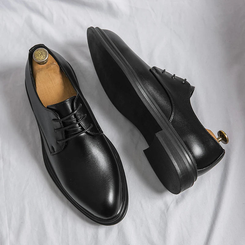 2026 Men's Black Patent Derby Dress Shoes Glossy British Formal Style