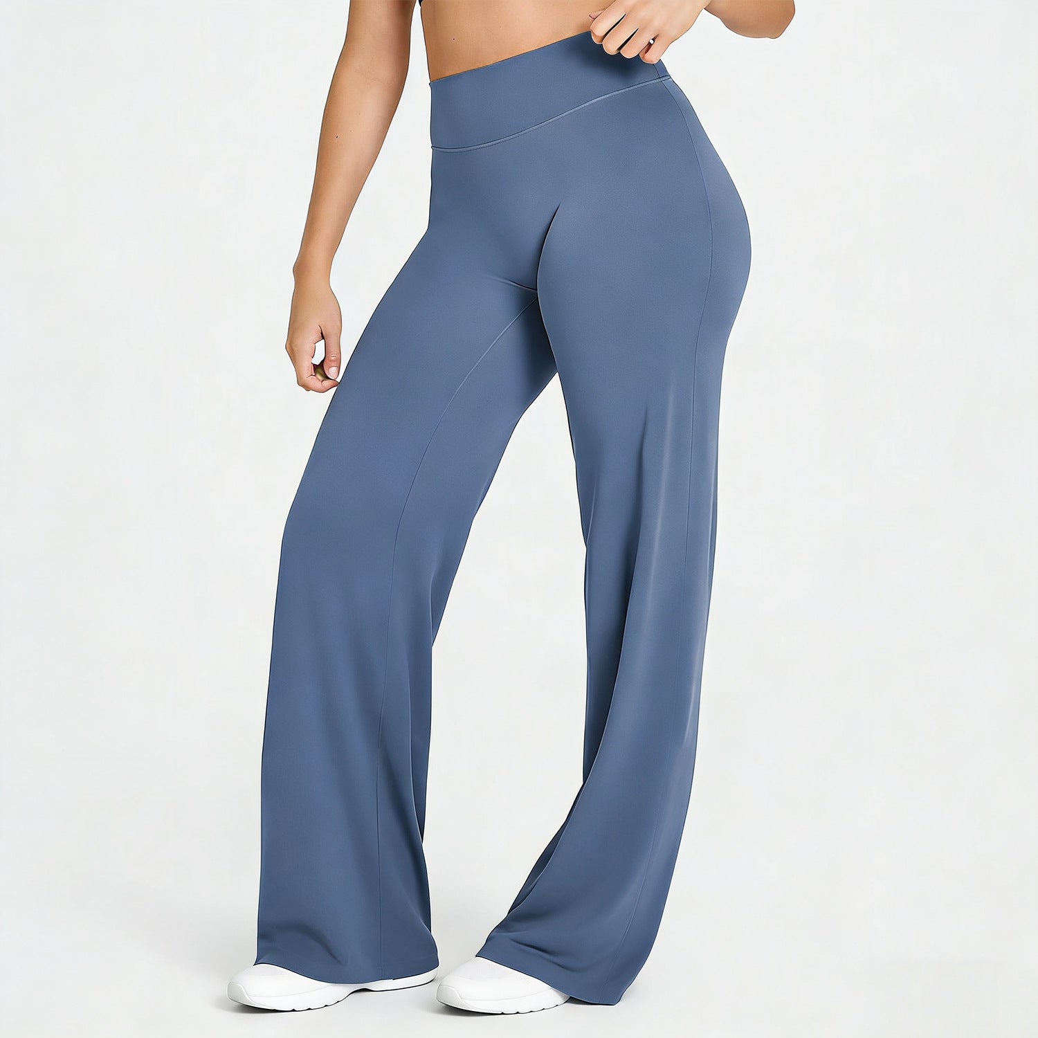 Pantalon couleur unie jambes droites extensible décontracté polyvalent pour femme