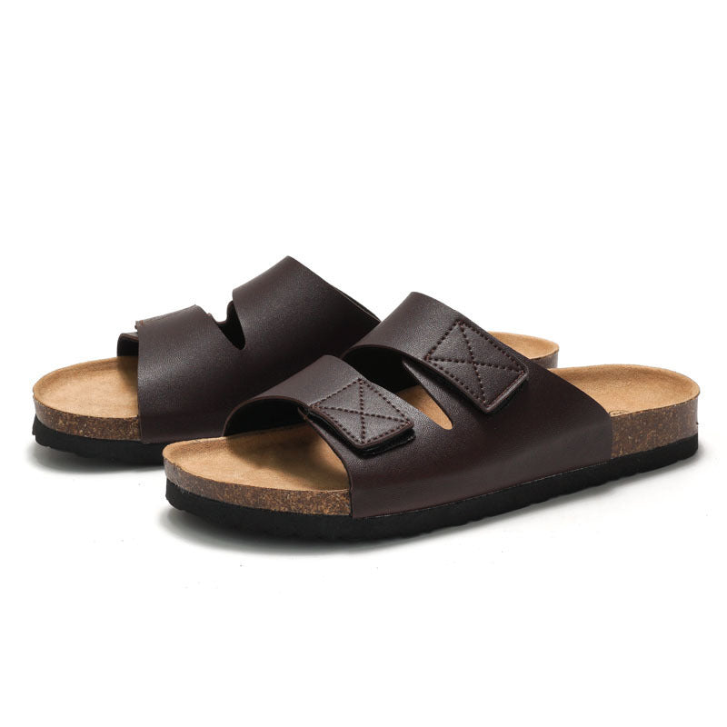 Men's Cork Slippers Velcro Beach Style Casual Summer Footwear Comfort - LAKD London