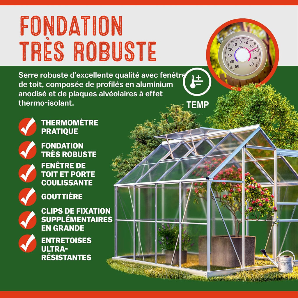 2026 Gardebruk Serre de Jardin en Aluminium 7,63m&sup3; abri ext&eacute;rieur pour Plantes l&eacute;gumes 250x190x195cm avec fen&ecirc;tres