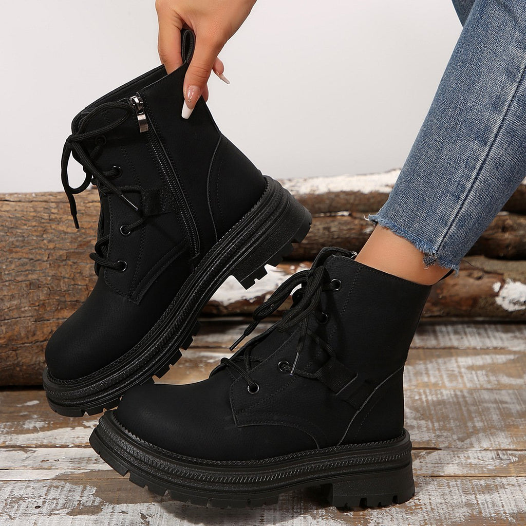 Bottines à lacets cheville carré confortable pour femme
