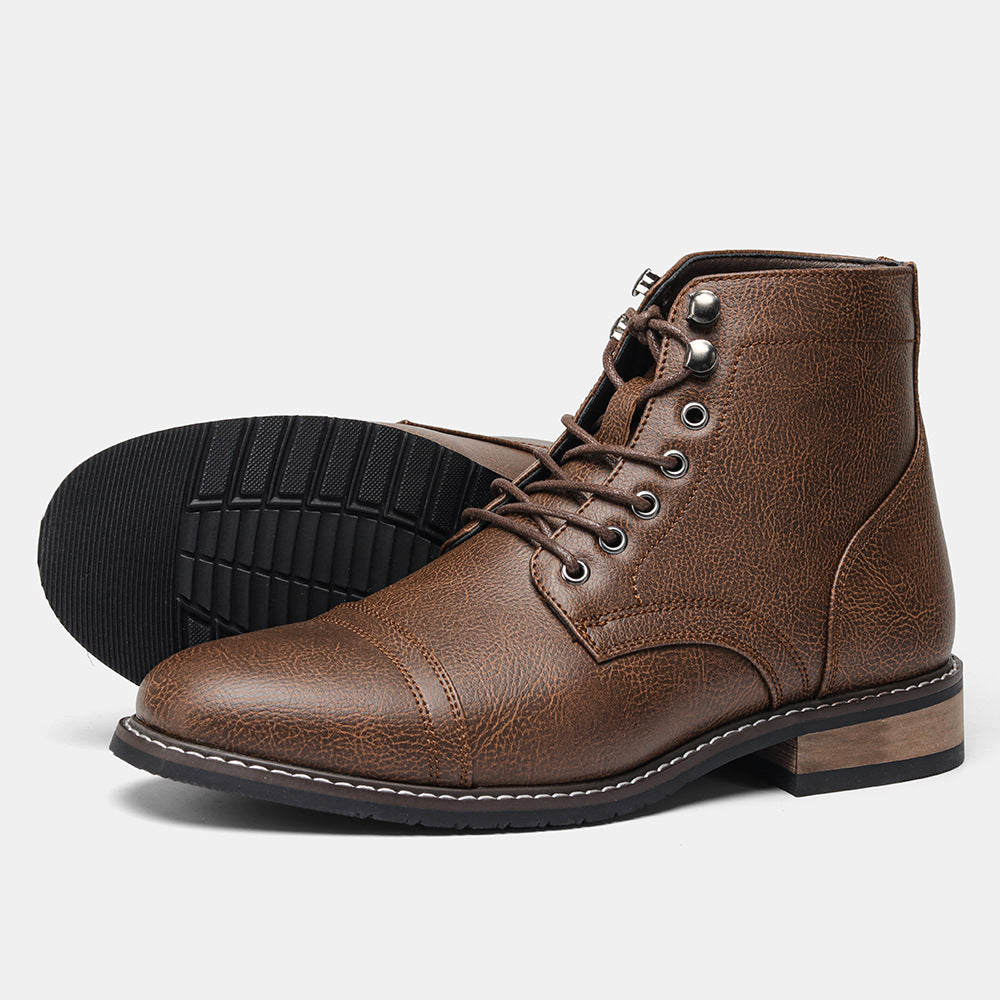 Bottines vintage décontracté en cuir à lacets cheville semelle rigide pour homme