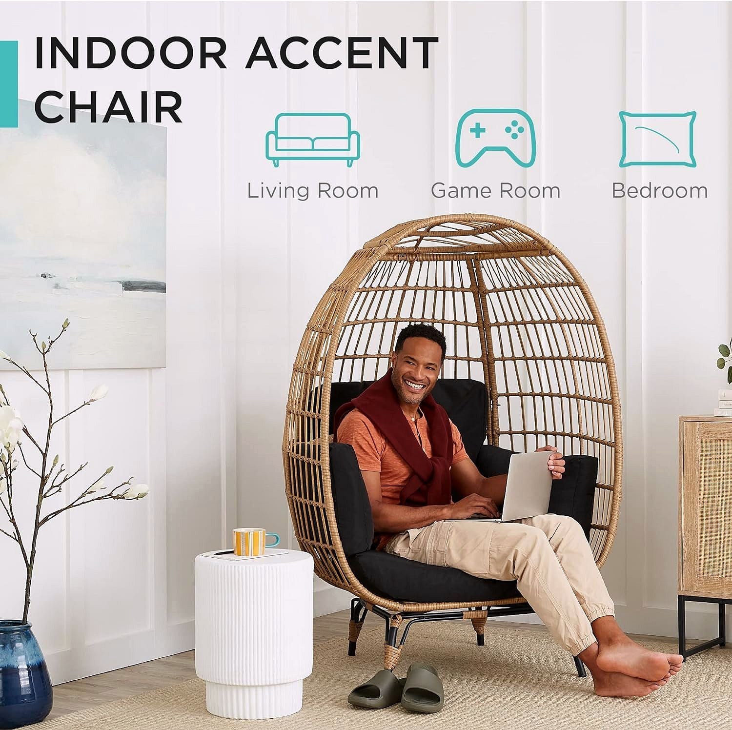 2026 Chaise à œuf en rotin Best Choice Products – Chaise longue surdimensionnée pour l'intérieur et l'extérieur, idéale pour la terrasse, le jardin et le salon
