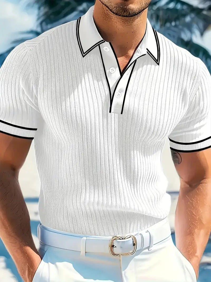 Polo manches courtes rayé décontracté été pour homme