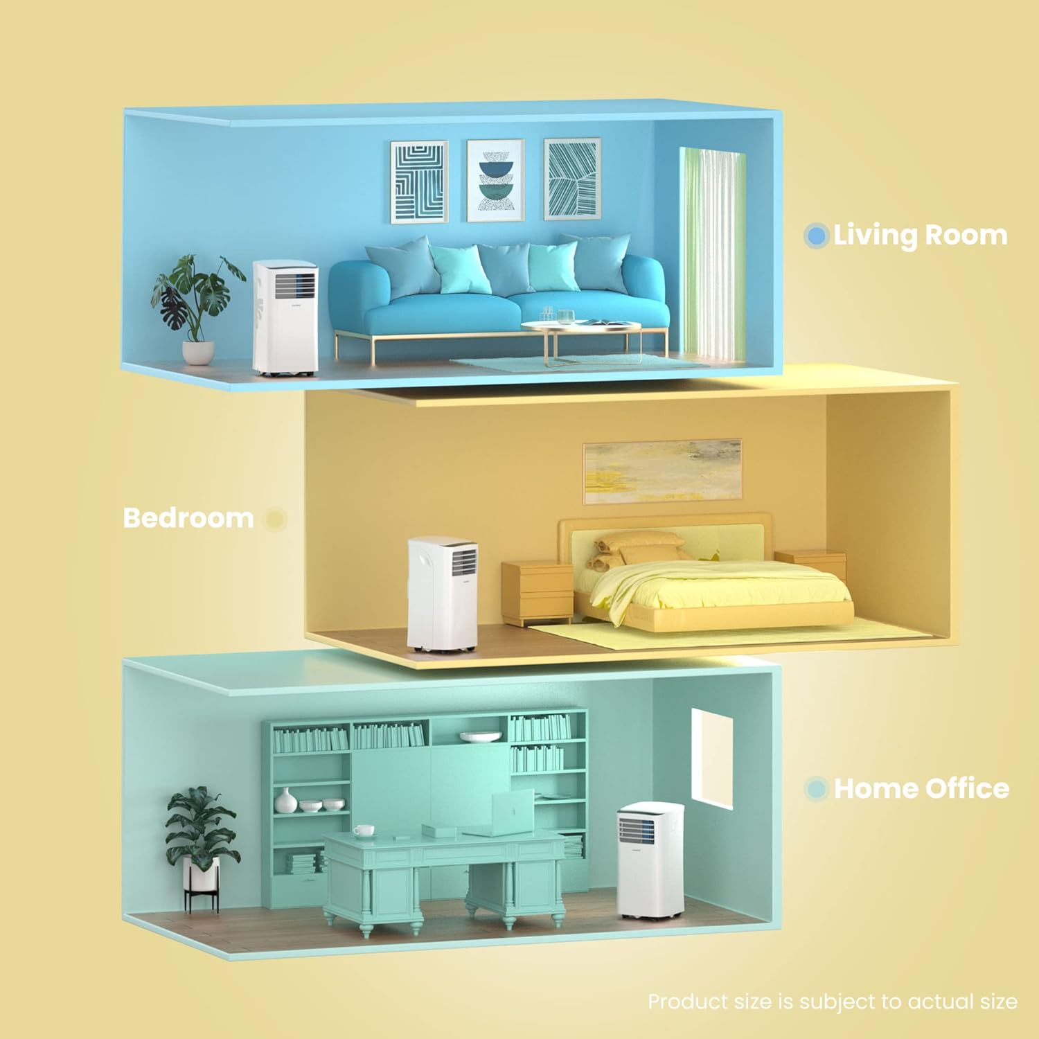 2026 Climatiseur Mobile 9000 BTU/h 2,6kW, 3-EN-1 Refroidisseur Déshumidificateur Ventilateur, Fonction Follow me, Minuterie, Mode nuit, Pour salon et maison de 33㎡/88m³, MPPH-09CRN7, R290