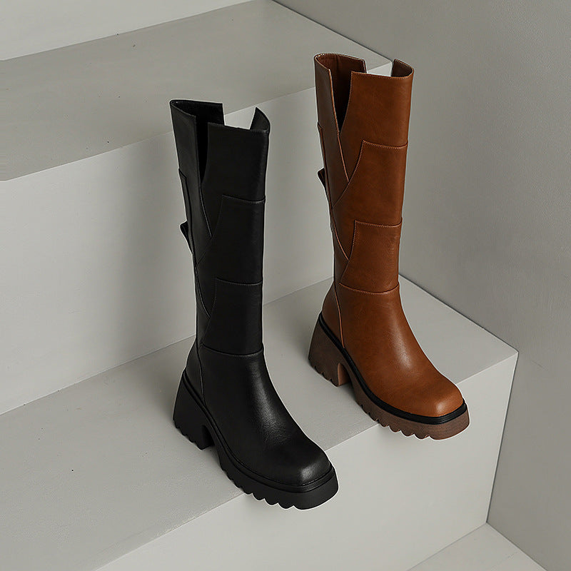 Women's Platform Below The Knee Boots | PU Leather Boots - Thick sole - LAKD London