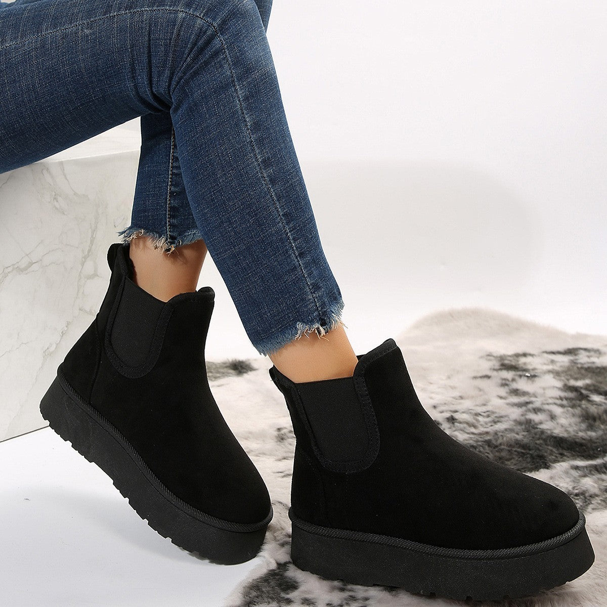 Bottines épais plateforme cheville doublure peluche hiver pour femme