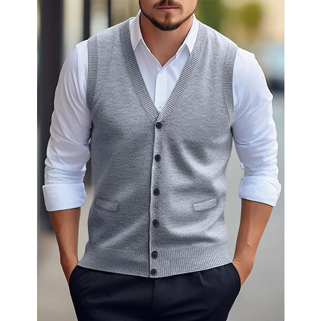 2026 Men's Casual Sleeveless Wool Knit Cardigan Vest Slim Fit Style