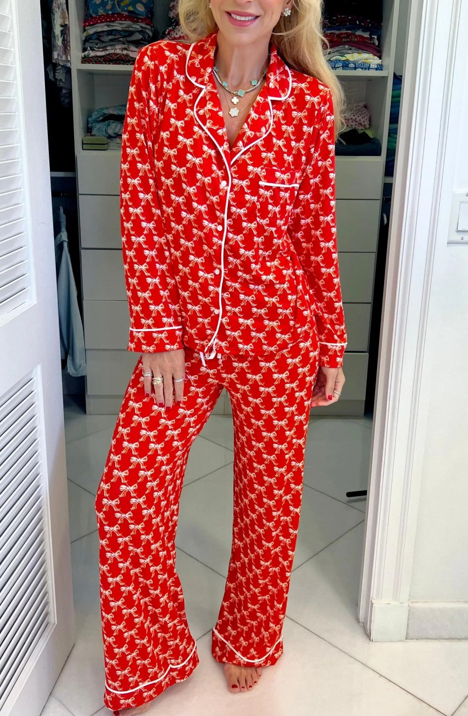 Ensemble automne fleuri confortable deux pièces pyjama homewear décontracté pour femme