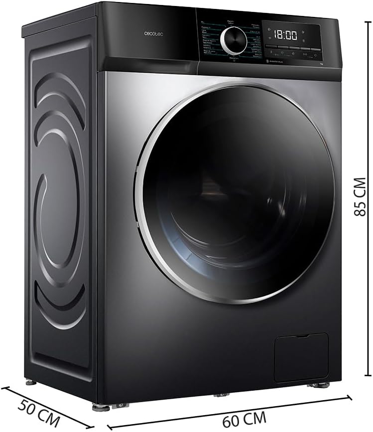 2026 Cecotec Bolero Dresscode 10500 Inverter Steel A. Lave-linge 10 kg Steel, 1400 tr/min, Moteur Inverter Plus, Vapeur, Classe A.
