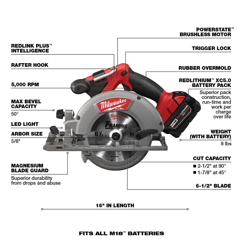 2026 2025 M18 FUEL 18V Akku-Kit Combo mit 7 Werkzeugen und 5,0 Ah Lithium-Ionen-Akku ohne Bürstenmotor