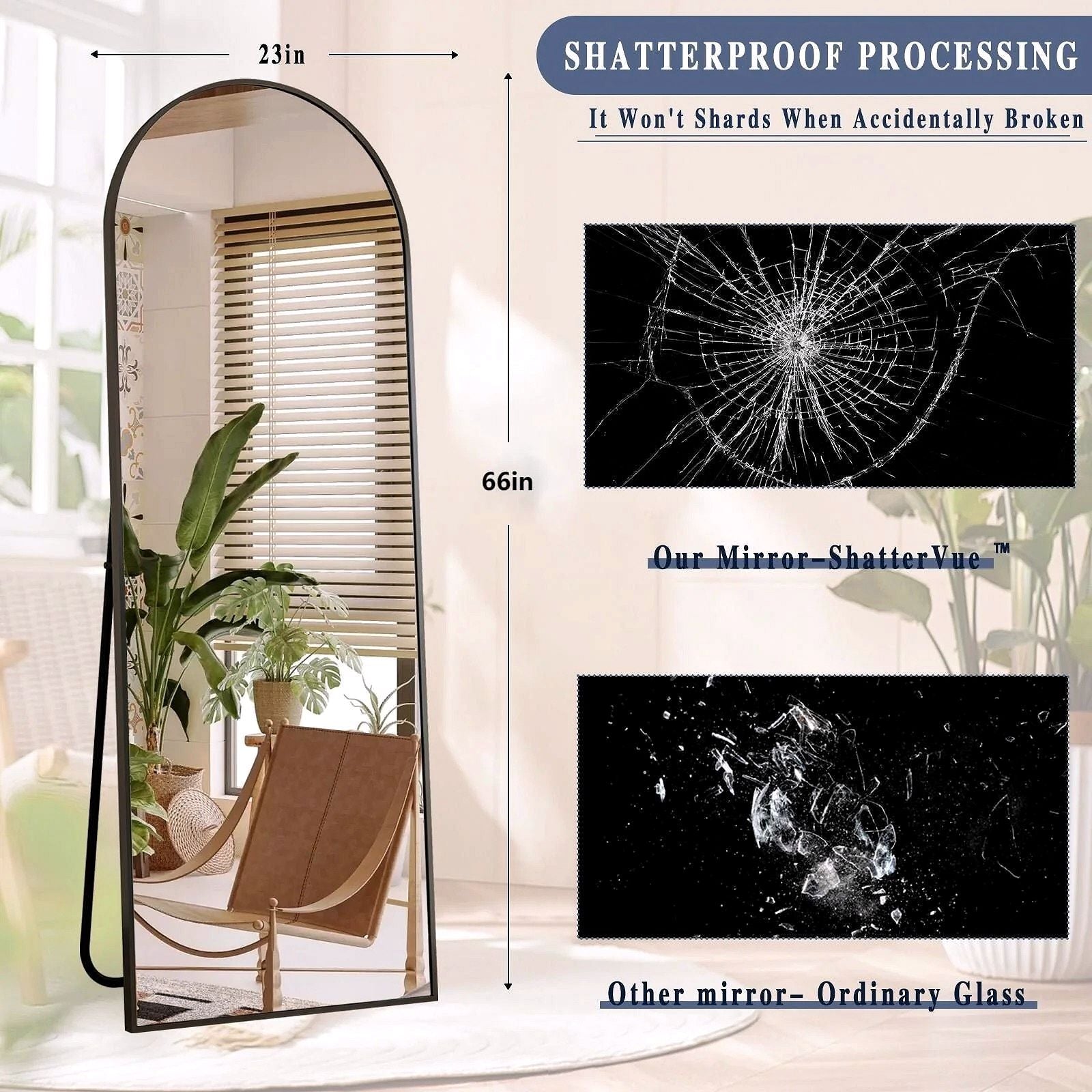 2026 Miroir sur pied au design arc métallique – Miroir de corps entier à monter au sol ou au mur