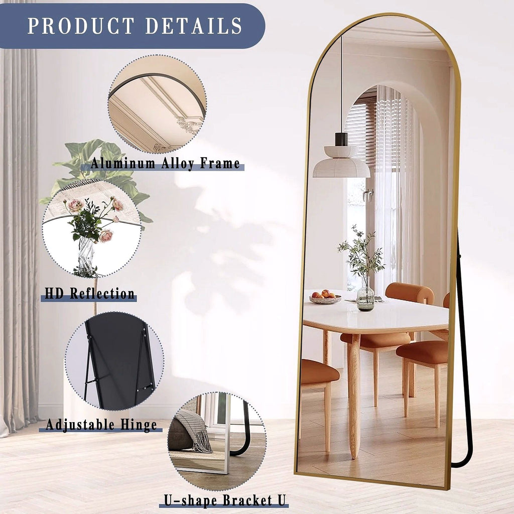 2026 Miroir sur pied au design arc métallique – Miroir de corps entier à monter au sol ou au mur