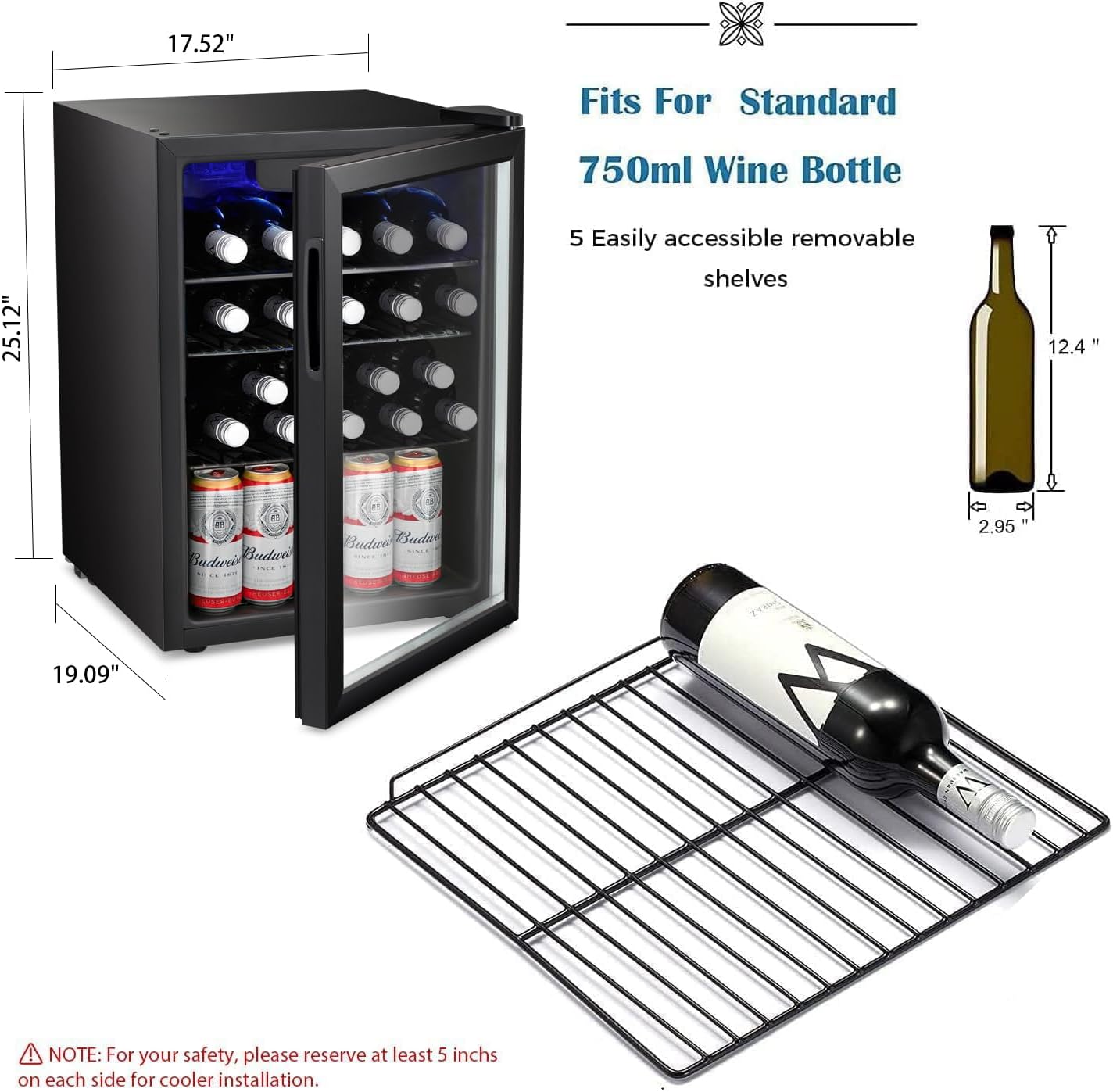 2026 Antarctic Star Weinkühler/-schrank für 36 Flaschen, Getränkekühlschrank, kleiner Mini-Weinkeller, Bier-/Sodabar-Kühlschrank, leiser Betrieb, Kompressor, Temperatureinstellung, freistehend, schwarz, 4,4 Kubikfuß