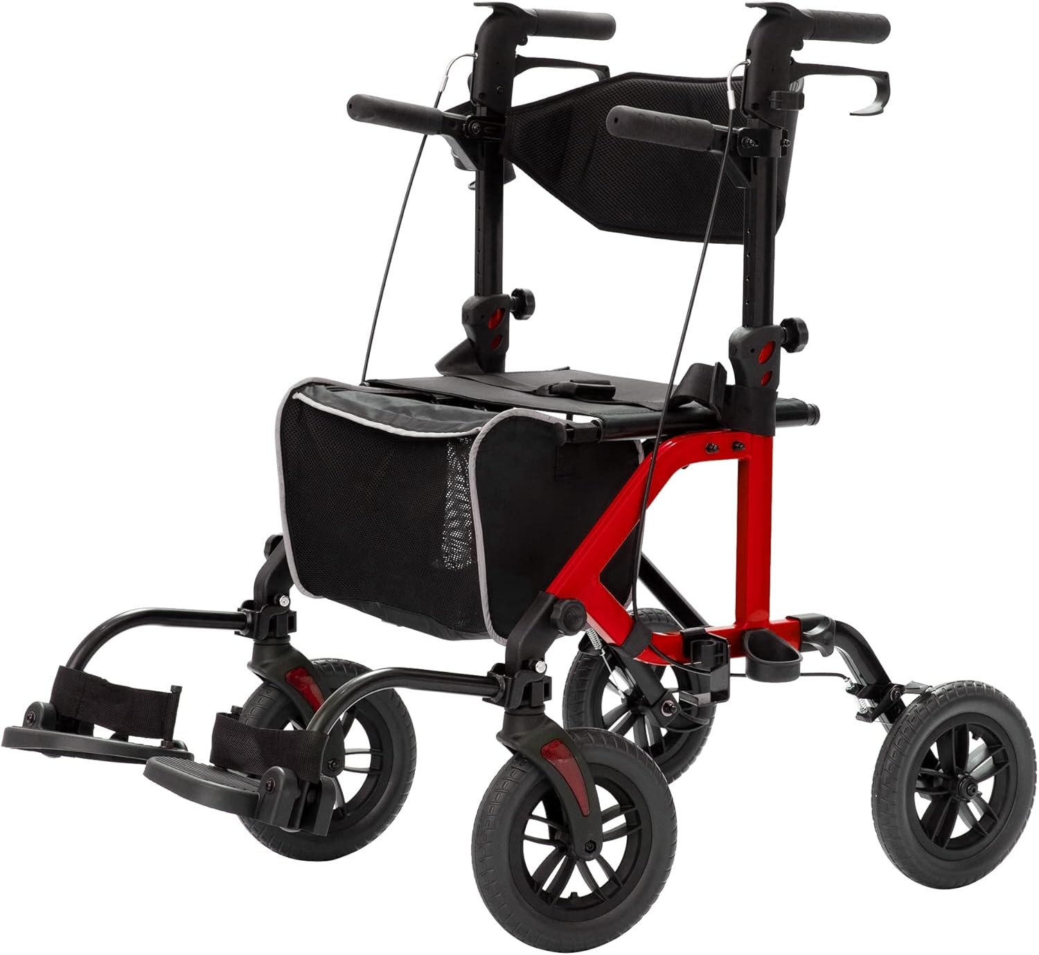 2026 Geländegängiger 2-in-1-Rollator und Transportstuhl, zusammenklappbarer Rollstuhl mit luftlosen 10-Zoll-Rädern für Senioren, umkehrbare Rückenlehne und abnehmbare Fußstützen, blau