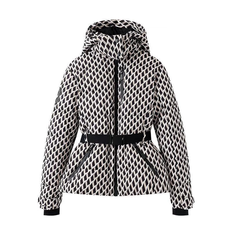Doudoune ceinturé duvet chaud à carreaux hiver style urbain pour femme