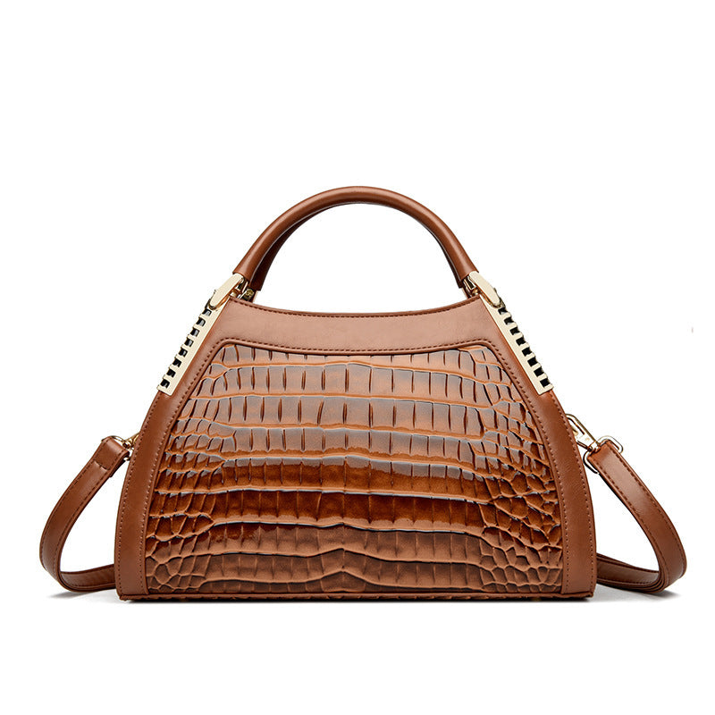 Sac à main grande capacité rétro brillant effet crocodile motif pour femme