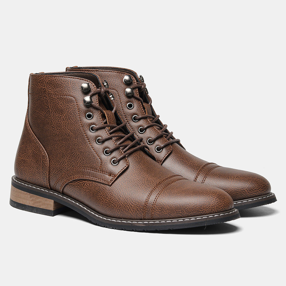 Bottines vintage décontracté en cuir à lacets cheville semelle rigide pour homme