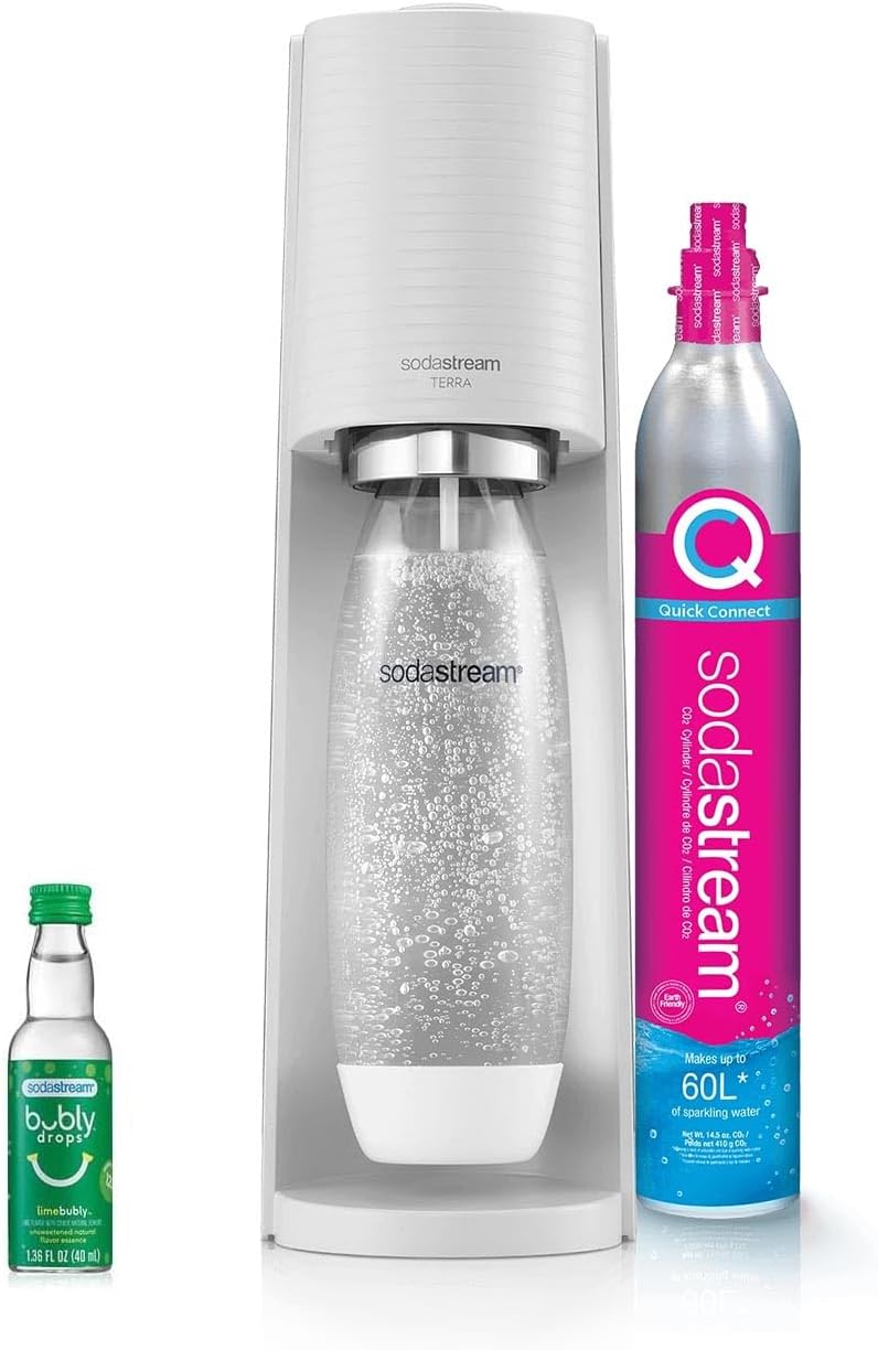 2026 2025 SodaStream Terra Machine à Eau Pétillante Bundle (Noir), avec CO2, Bouteilles Compatibles Lave-Vaisselle et Arômes Bubly Drops