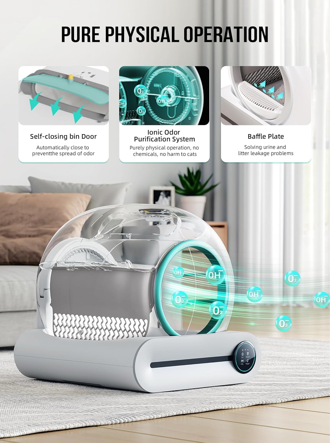 2026 Selbstreinigende Katzentoilette, Automatische Katzentoilette mit Matte und Einlagen, 65 l + 9 l große Kapazität, Selbstreinigende Katzentoilette, App-Steuerung/Geeignet für mehrere Katzen – Grau