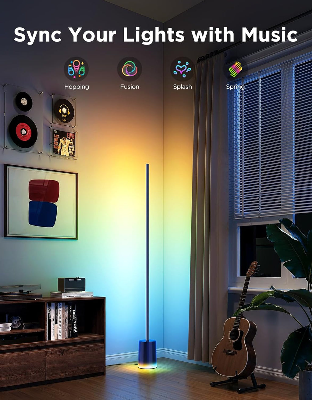 2026 2025 Lampadaire Govee 2 avec Matter, LED RGBIC, Blanc Chaud et Froid, Compatible Alexa, 1725 lm, Synchronisation Musique, Modes Scènes, Lampadaire Intelligent pour Salon et Chambre, Noir (1 Pièce)