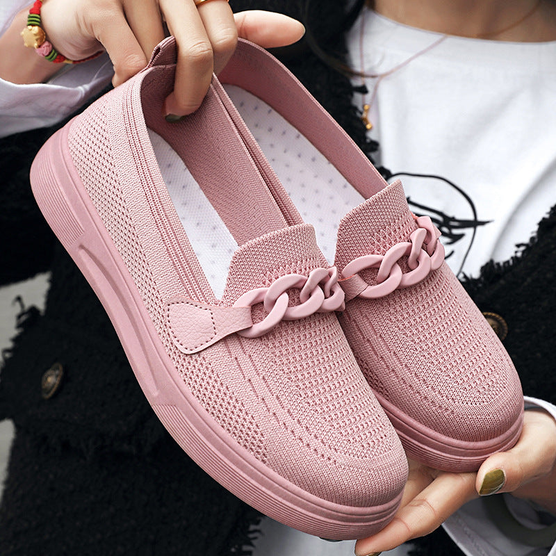 Ballerines confortable chaîne sans lacets bout rond décontracté pour femme